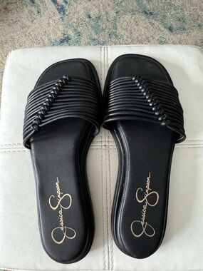 Jessica Simpson Black Braided-Strap Slide Sandals